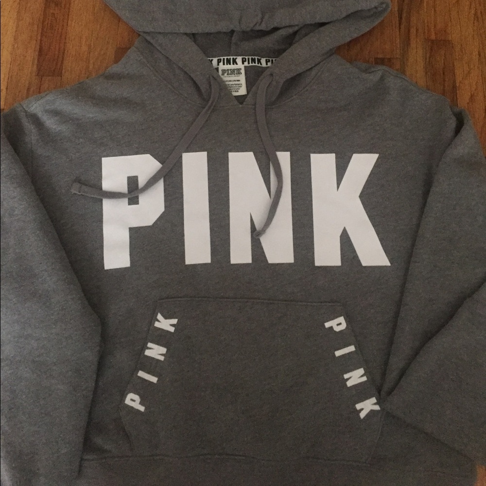 PINK cropped hoodie gray size small